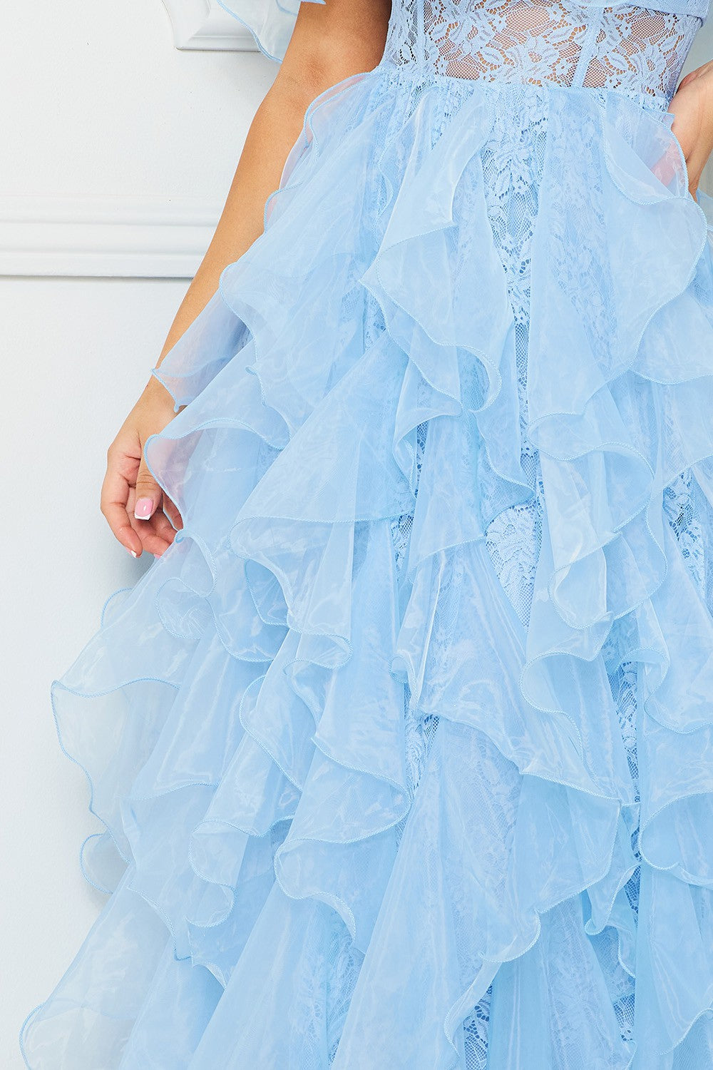 Off the Shoulder Mesh Maxi Dress- Baby Blue (PRE-ORDER)