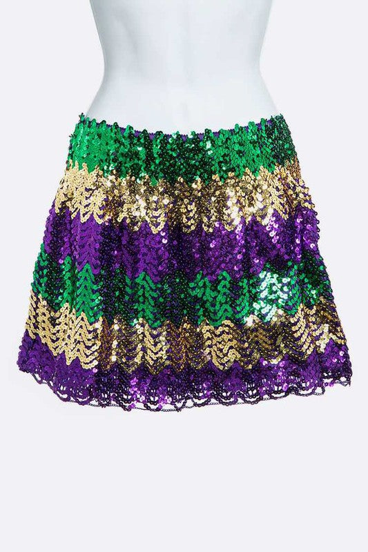 Mardi Gras Sequins Stretchy Skirt