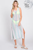 Plus Size Crochet Beach Striped Cover-Up Dress