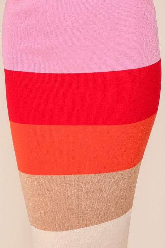 Vibrant Color Multi Striped Color Block Knit Skirt- 4 Colors