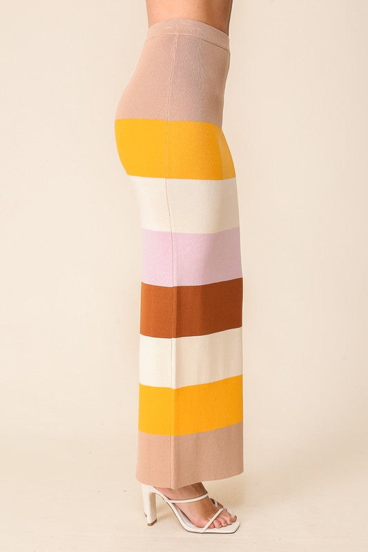 Vibrant Color Multi Striped Color Block Knit Skirt- 4 Colors