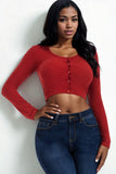 Ribbed Long Sleeve Snap Button Down Crop Top- 7 Colors