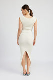 SWEETHEART BODYCON DRESS WITH SLIT-2 COLORS