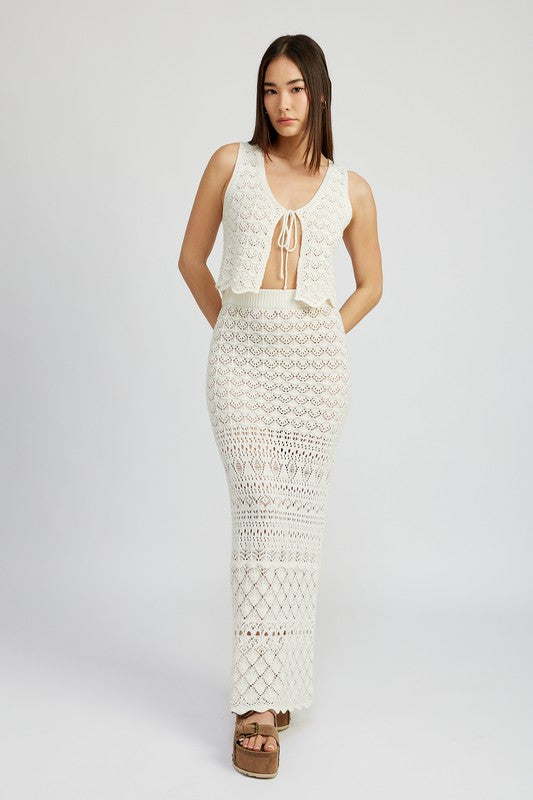 FITTED CROCHET MAXI SKIRT WITH SLIT-2 COLORS