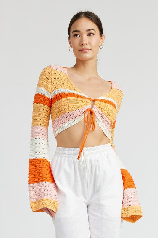 STRIPED CROCHET RUCHED TOP-2 COLORS