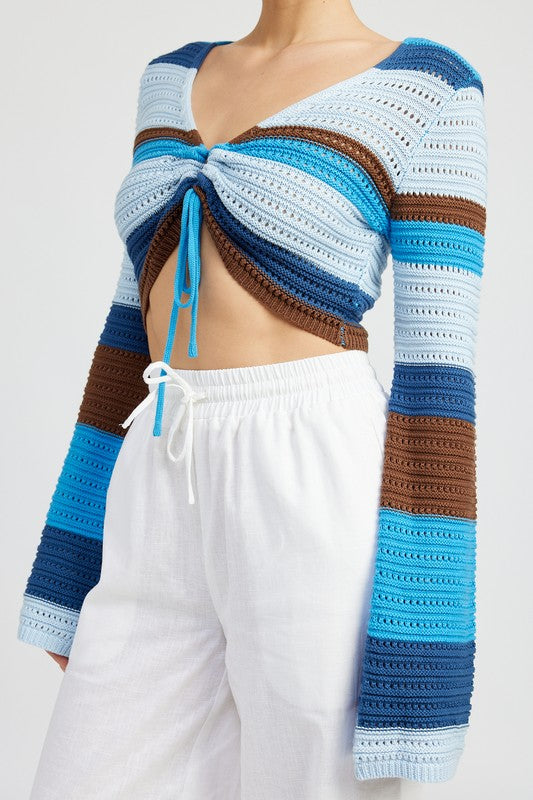 STRIPED CROCHET RUCHED TOP-2 COLORS