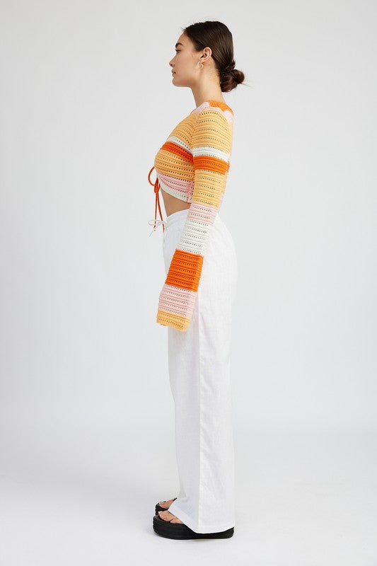 STRIPED CROCHET RUCHED TOP-2 COLORS