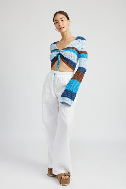 STRIPED CROCHET RUCHED TOP-2 COLORS