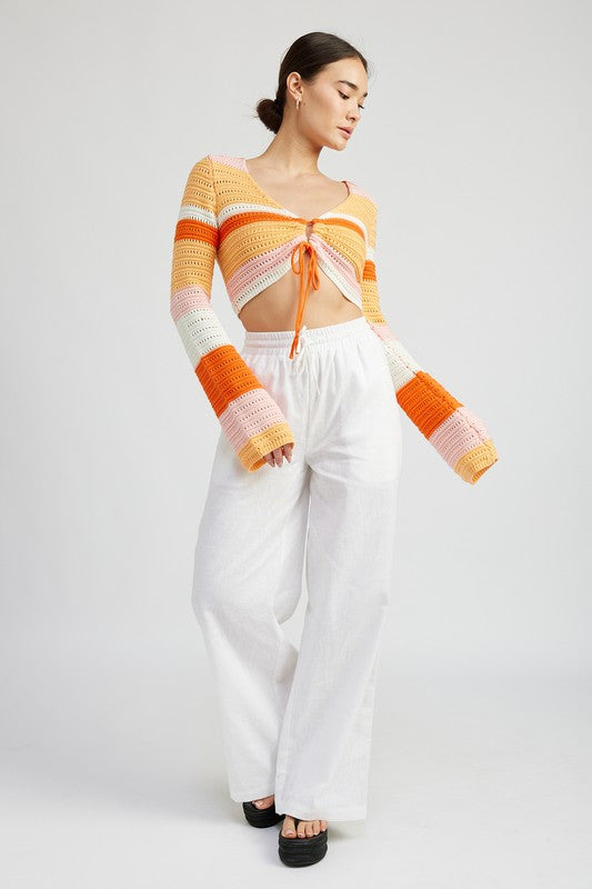 STRIPED CROCHET RUCHED TOP-2 COLORS