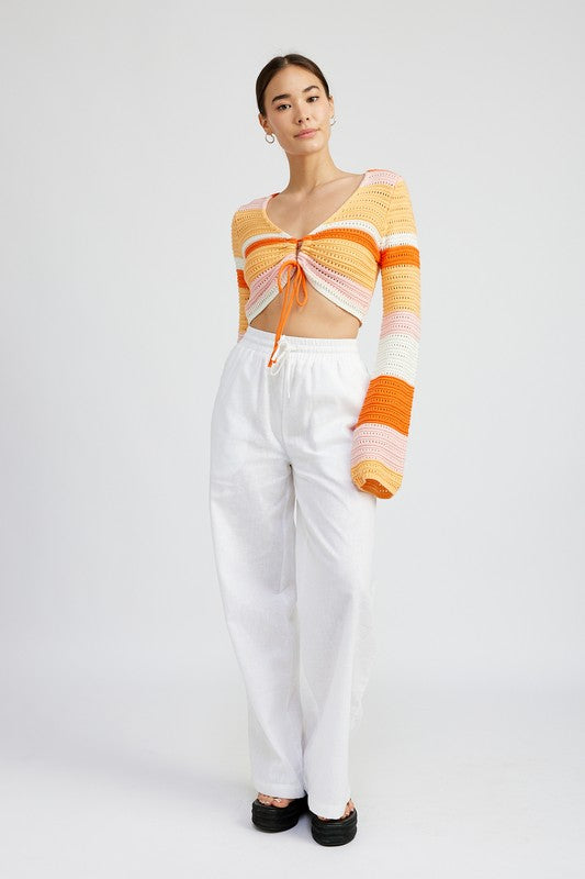 STRIPED CROCHET RUCHED TOP-2 COLORS