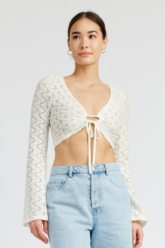 CROCHET BELL SLEEVE TOP WITH FRONT O RING