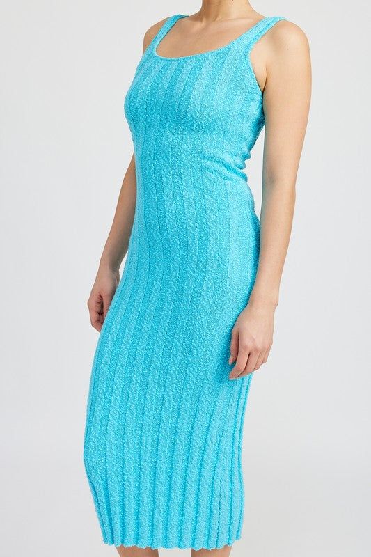SCOOP NECK RIBBED MIDI DRESS-2 COLORS