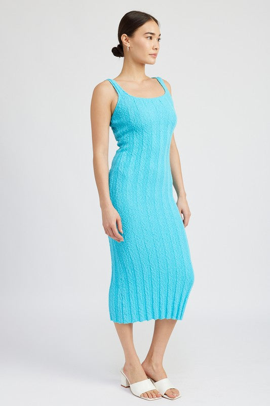 SCOOP NECK RIBBED MIDI DRESS-2 COLORS