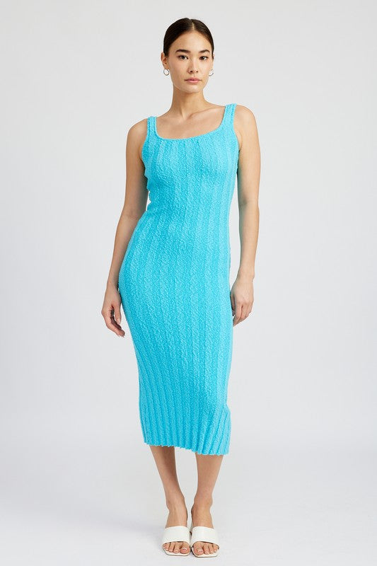 SCOOP NECK RIBBED MIDI DRESS-2 COLORS
