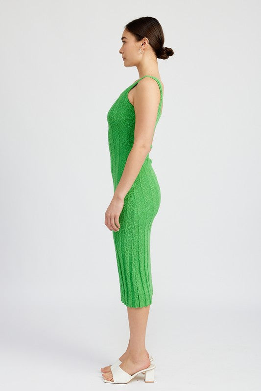 SCOOP NECK RIBBED MIDI DRESS-2 COLORS