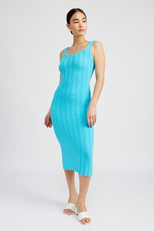 SCOOP NECK RIBBED MIDI DRESS-2 COLORS