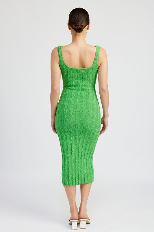 SCOOP NECK RIBBED MIDI DRESS-2 COLORS
