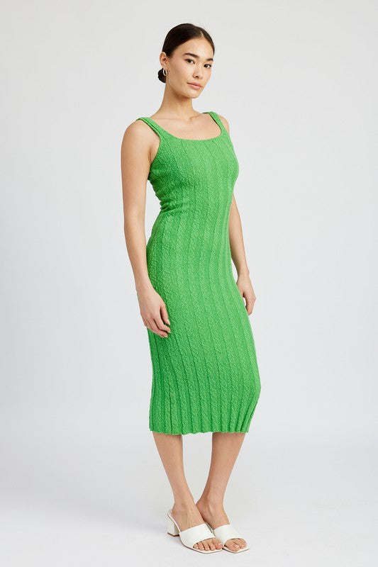 SCOOP NECK RIBBED MIDI DRESS-2 COLORS