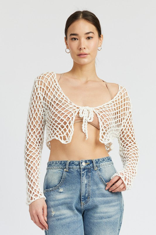 FRONT TIE ROPE CROCHET TOP-2 COLORS