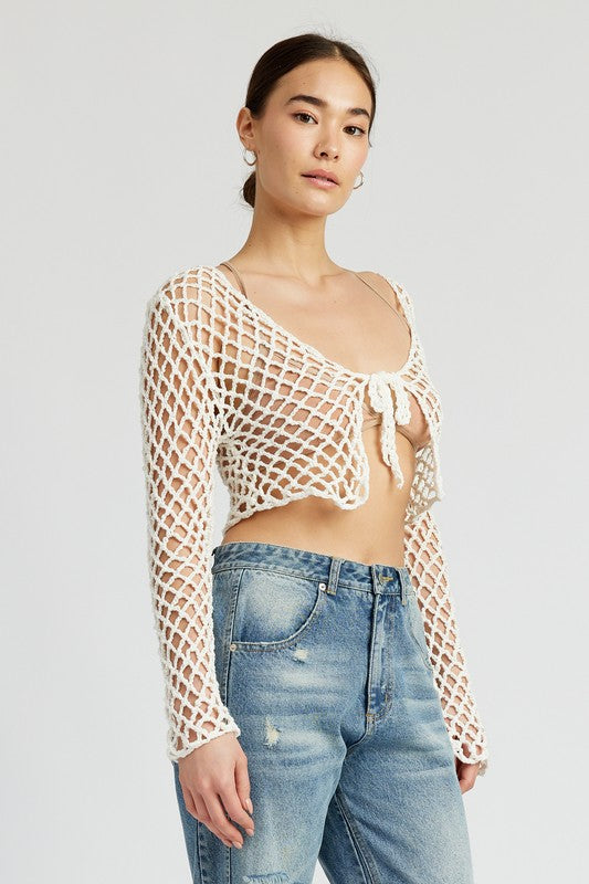 FRONT TIE ROPE CROCHET TOP-2 COLORS