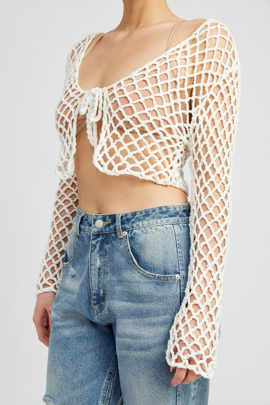 FRONT TIE ROPE CROCHET TOP-2 COLORS
