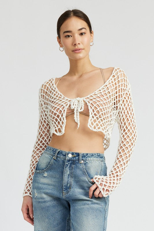 FRONT TIE ROPE CROCHET TOP-2 COLORS