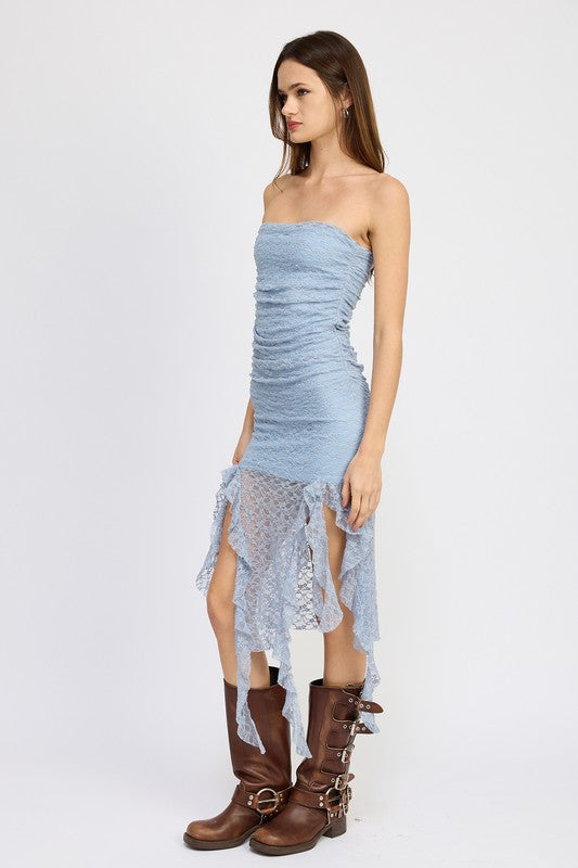 LACE TUBE DRESS WTIH RUFFLE DETAIL-2 COLORS