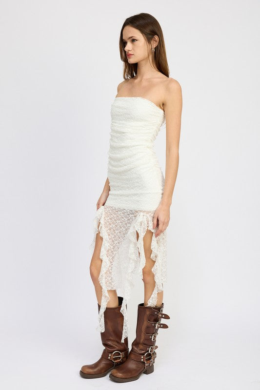 LACE TUBE DRESS WTIH RUFFLE DETAIL-2 COLORS