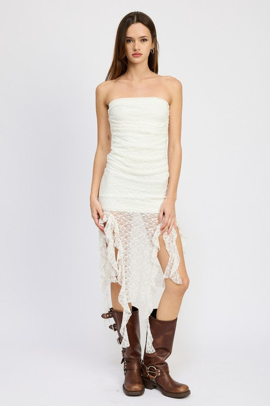 LACE TUBE DRESS WTIH RUFFLE DETAIL-2 COLORS