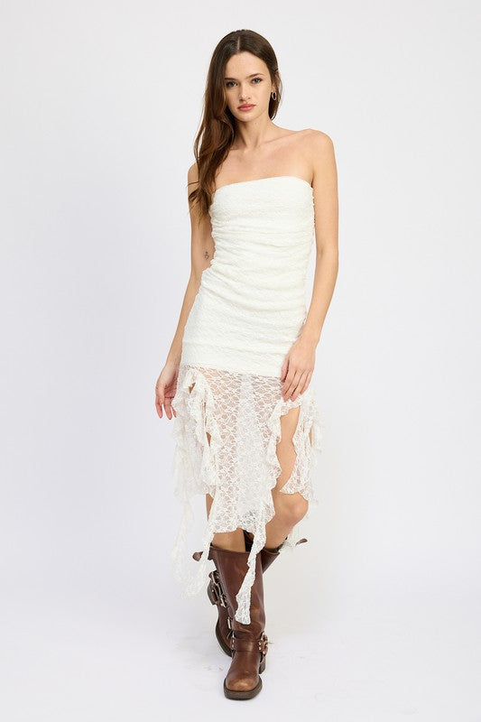 LACE TUBE DRESS WTIH RUFFLE DETAIL-2 COLORS
