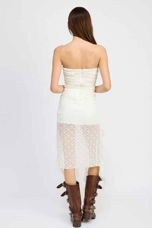 LACE TUBE DRESS WTIH RUFFLE DETAIL-2 COLORS