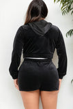 Plus Size Velour Crop Zip Up Hoodie and Shorts Set- 5 Colors