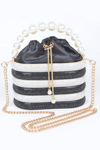 Pearl Handle Rhinestone Statement Bucket Clutch- 2 Colors