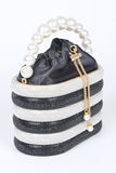 Pearl Handle Rhinestone Statement Bucket Clutch- 2 Colors