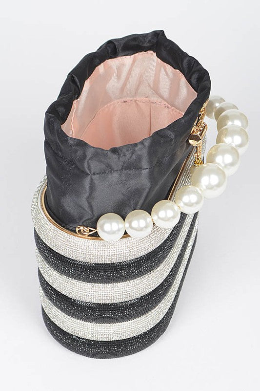 Pearl Handle Rhinestone Statement Bucket Clutch- 2 Colors