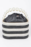 Pearl Handle Rhinestone Statement Bucket Clutch- 2 Colors