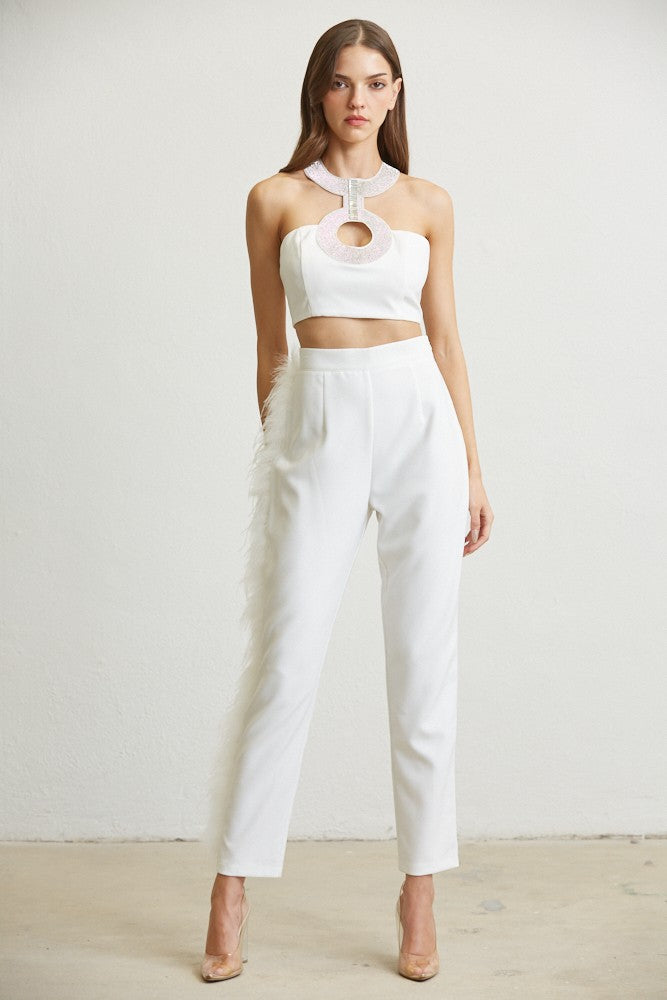Seeking Attention Pants Set- White
