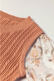 Floral Ruffle Cuff Sleeve Cable Knit Sweater Top