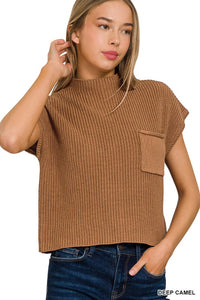 Mock Neck Short Sleeve Cropped Sweater Top-5 Colors