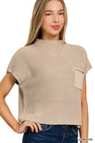 Mock Neck Short Sleeve Cropped Sweater Top-5 Colors
