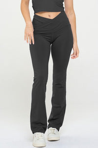 Women Crossover Flare Legging High Waisted With Pockets- 4 Colors