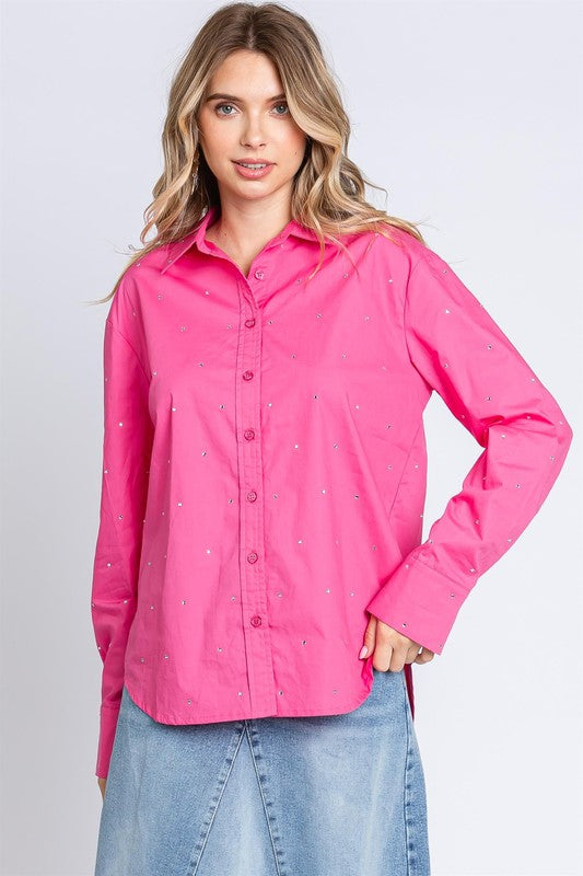 Plus Size Rhinestone Button Up Shirt