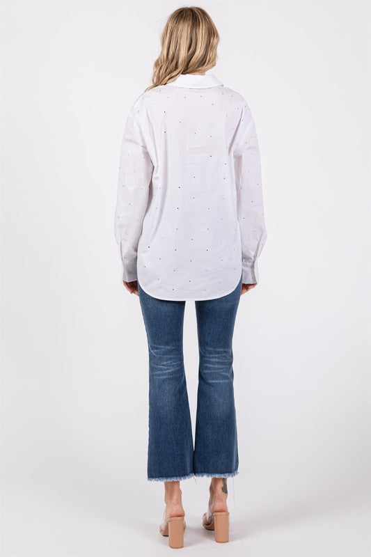 Plus Size Rhinestone Button Up Shirt
