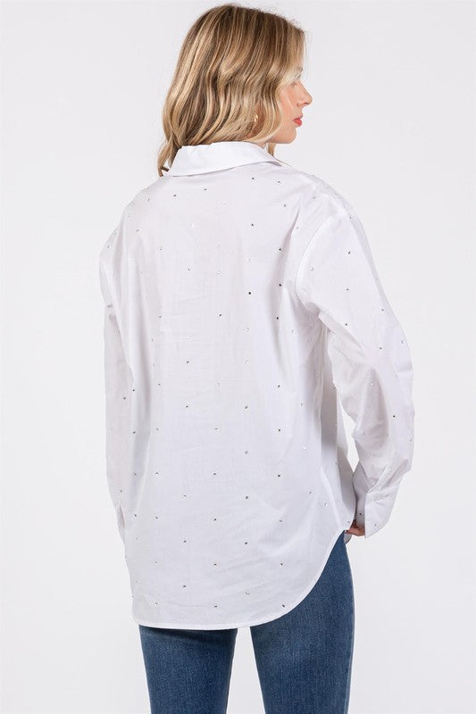 Plus Size Rhinestone Button Up Shirt