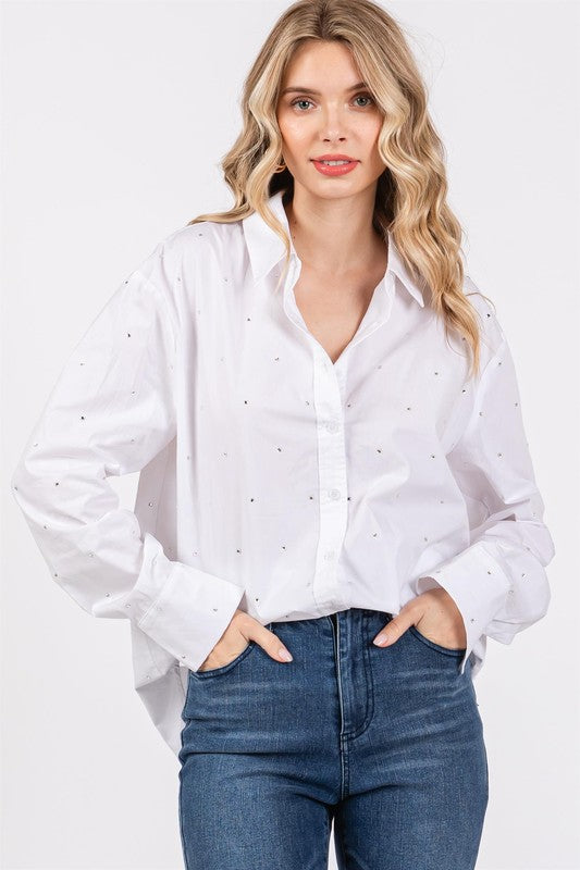 Plus Size Rhinestone Button Up Shirt