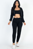 Cropped Cami with Zip-up Jacket and Joggers Set- 8 Colors