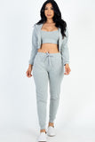 Cropped Cami with Zip-up Jacket and Joggers Set- 8 Colors