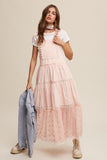 Laced and Tiered Romantic Overall Maxi Dress-2 Colors