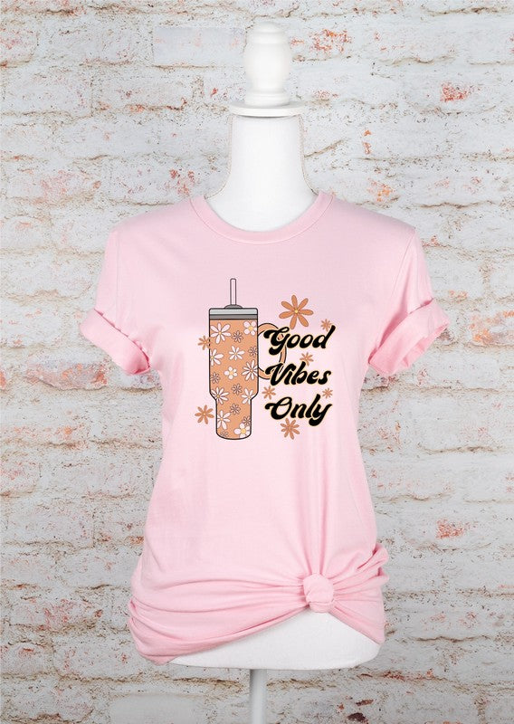 "Good Vibes Only" Flower Cup Graphic Tee-3 Colors