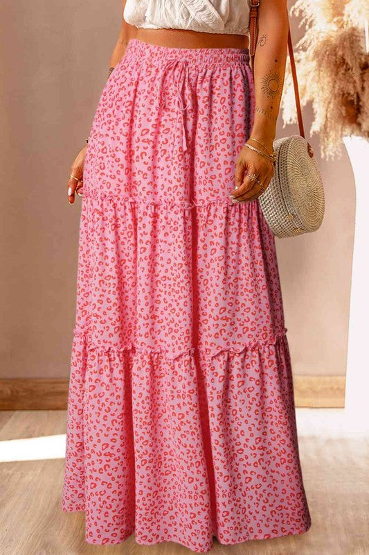ClaudiaG Apparel Lipz Tiered Pink Maxi Skirt